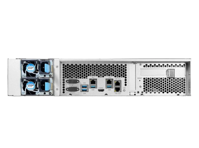 Asustor AS7212RDX, 2U 12-bay NAS, AMD Ryze 7 Pro 7745 Octa-Core 3.8GHz (up to 5.3GHz), 16GB ECC DDR5-4800 UDIMM (Max. 192GB),12 x SATA3 6Gb/s; 3.5"/2.5" HDD/SSD,1x M.2 NVMe slot (PCIe Gen5 x4), 2x GLAN 2x 10GLAN (10G/1G), Redundant 550W, Rail Kit, Black