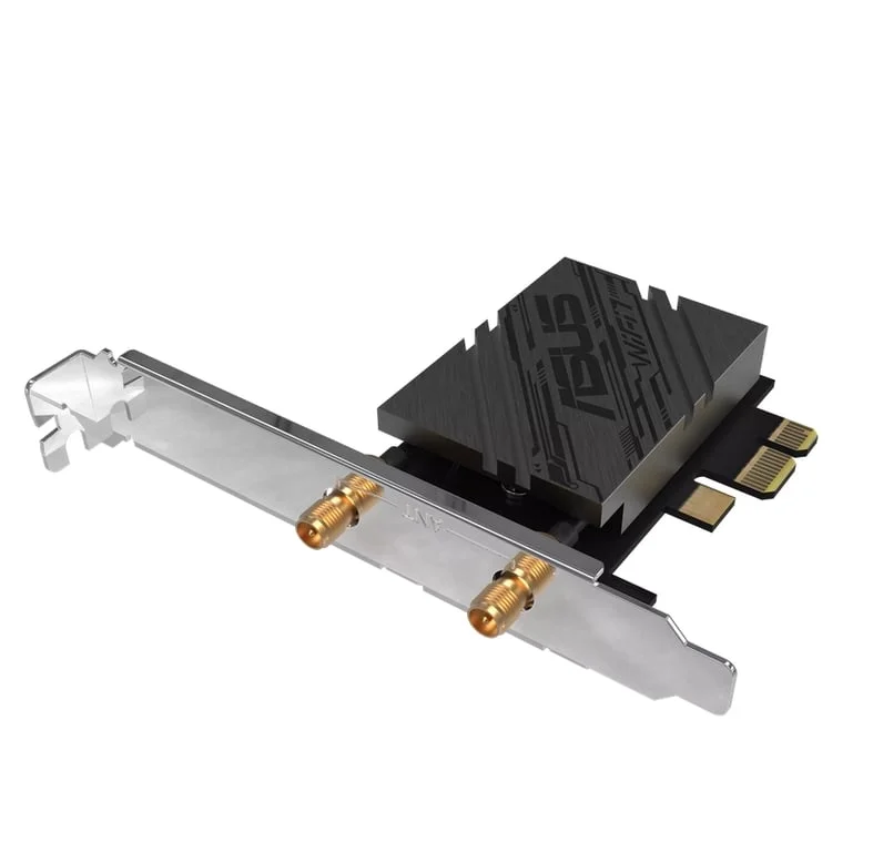 Asus PCI-E Adapter, PCE-BE92BT, BE9400, Tri-Band, Bluetooth 5.4, magnetized base, WPA3, OFDMA, MLO, only compatible with lntel motherboards, Black