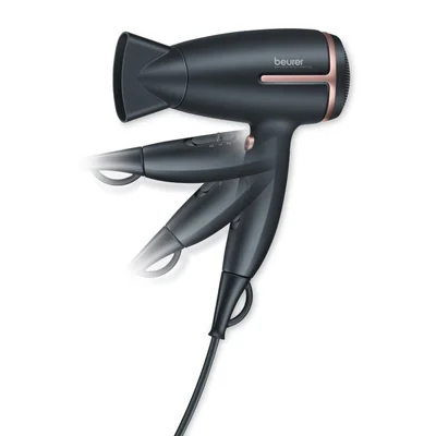Beurer HC 25 Hair dryer, 1 600 W, ion function, folding handle, 2 heat settings, 2 blower settings, cold air, noozle, overheating protection