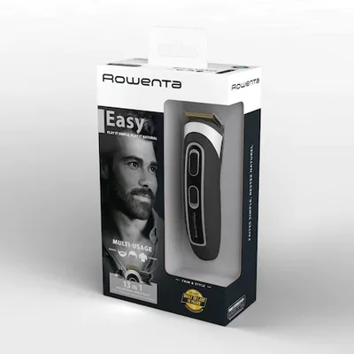 Rowenta TN9140F4, Multistyler Trim & Style Easy, hair + beard + body + ear & nose, cordless, wet & dry, minimum cutting length 0.5mm, hair blade 42mm, 6 fix hair combs, hair cutting lengths 3, 6, 9, 12, mm, beard blade 32mm, 3 fix beard combs, 3 day bear