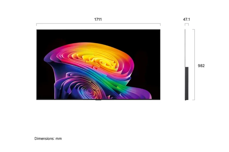 LG OLED77C61LA, 77" OLED evo, 4K (3840 x 2160), DVB-C/T2/S2, Alpha 11 AI 4K Gen3, 120Hz Native (VRR 165Hz), ThinQ AI, HDR10, NVIDIA G-SYNC, AMD FreeSync, Dolby Vision, Dolby Atmos, AI Agent, Wi-Fi 6E, Bluetooth, eARC (HDMI 2), USB, Airplay 2, CI slot, Mu