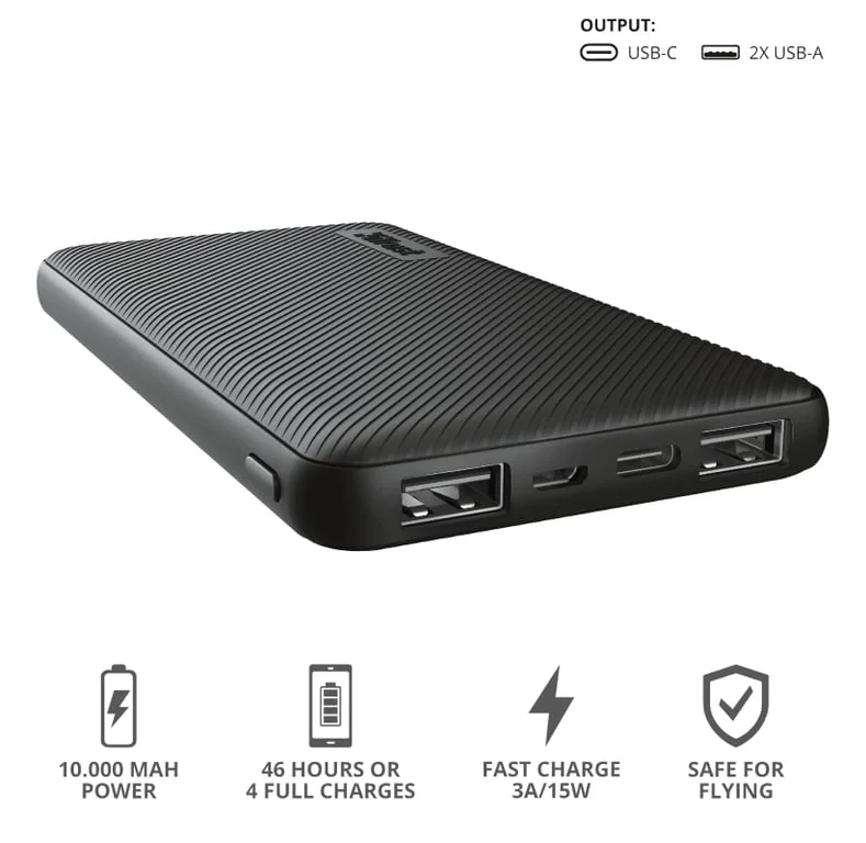 Външна батерия TRUST Primo Fast Ultra-thin 10000 mAh Черен
