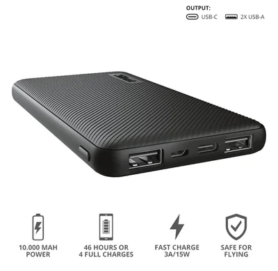 Външна батерия TRUST Primo Fast Ultra-thin 10000 mAh Черен