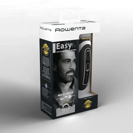 Rowenta TN9140F4, Multistyler Trim & Style Easy, hair + beard + body + ear & nose, cordless, wet & dry, minimum cutting length 0.5mm, hair blade 42mm, 6 fix hair combs, hair cutting lengths 3, 6, 9, 12, mm, beard blade 32mm, 3 fix beard combs, 3 day bear