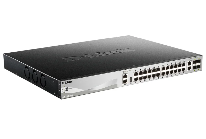 D-Link 24x10/100/1000Base-T PoE ports (370W budget) Layer 3 Stackable Managed Gigabit Switch with 2x10GBASE-T ports and 4xSFP+ ports