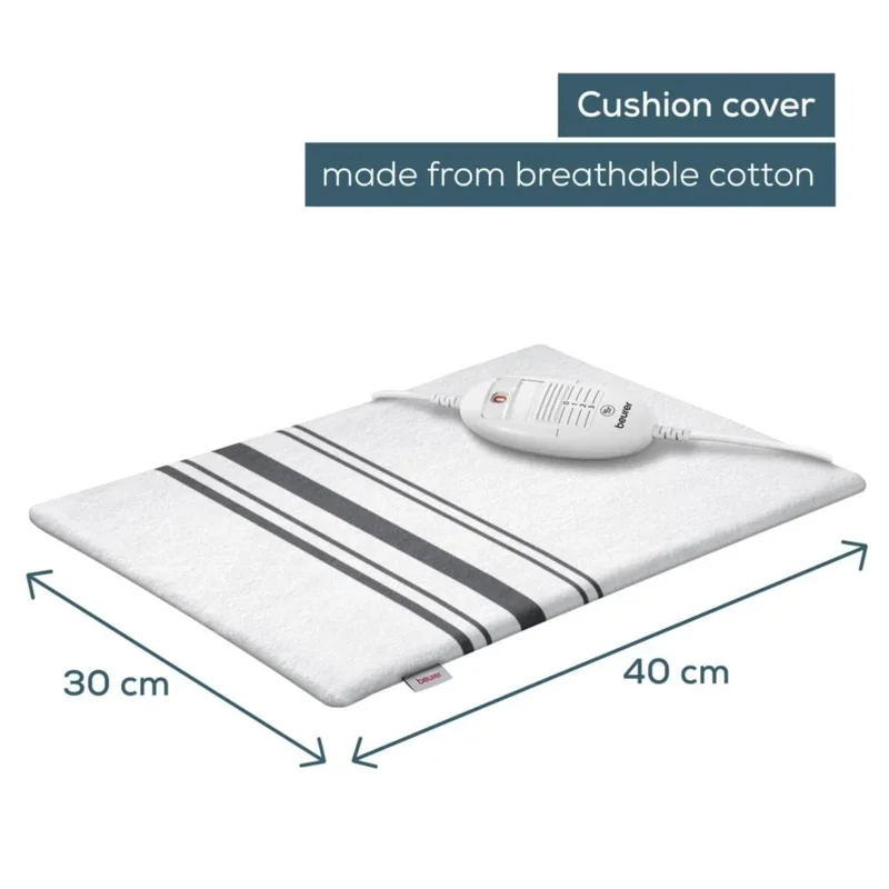 Beurer HK 26 Heat Pad; 3 Illuminated temperature settings; Auto switch-off after 90 min;Cotton cover washable on 40°; BSS;40(L)x30(W) cm; white-grey