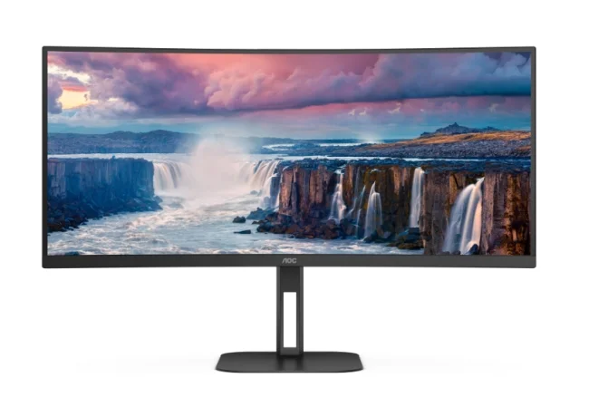 AOC CU34V5C/BK, 34" Curved 1500R VA WLED, 3440x1440@100Hz, 4ms GtG, 1ms MPRT, 300cd m/2, 3000:1, 20M:1 DCR, Adaptive Sync, FlickerFree, Low Blue Light, 5Wx2, Tilt, Height Adjust, Swivel, HDMI, DP, USB hub