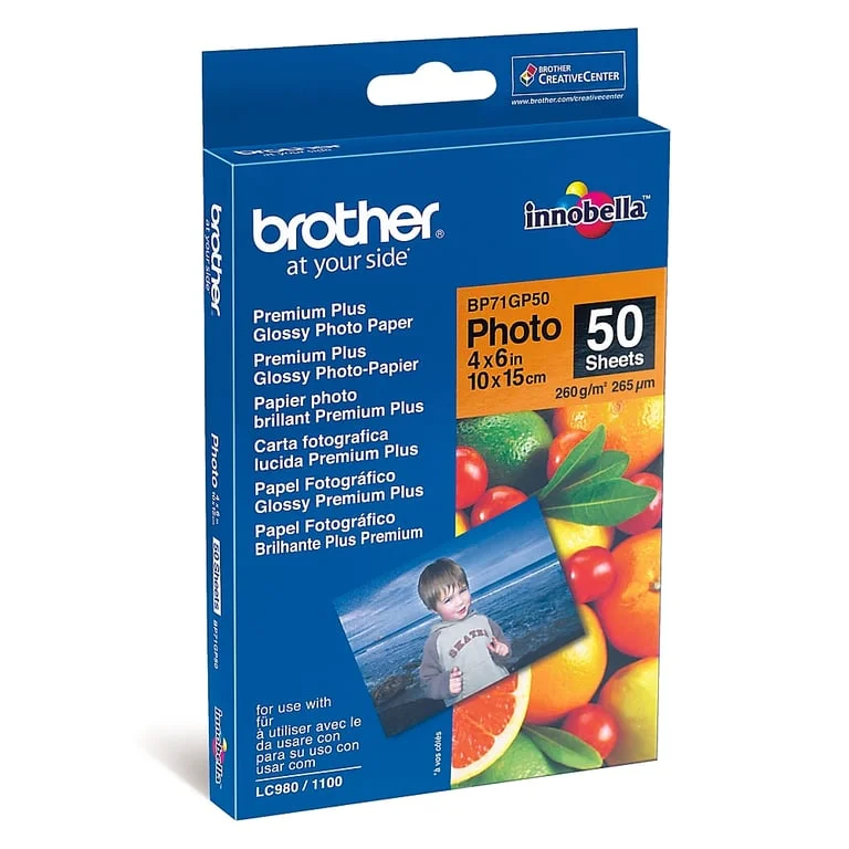 Фото хартия Brother BP71GP50 Premium Plus Glossy, A6 (100x150 мм), 50 листа