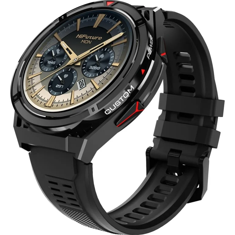 HiFuture Active Black Red, *1.43"  AMOLED, Dual Band GPS +Compass + Altimeter 466*466, Powered by Dual Core & Syntra AI, Bluetooth Call, 5ATM Waterproof, 24/7 True Heart Rate & Blood Oxygen Sensor, Up to 10 days daily use
