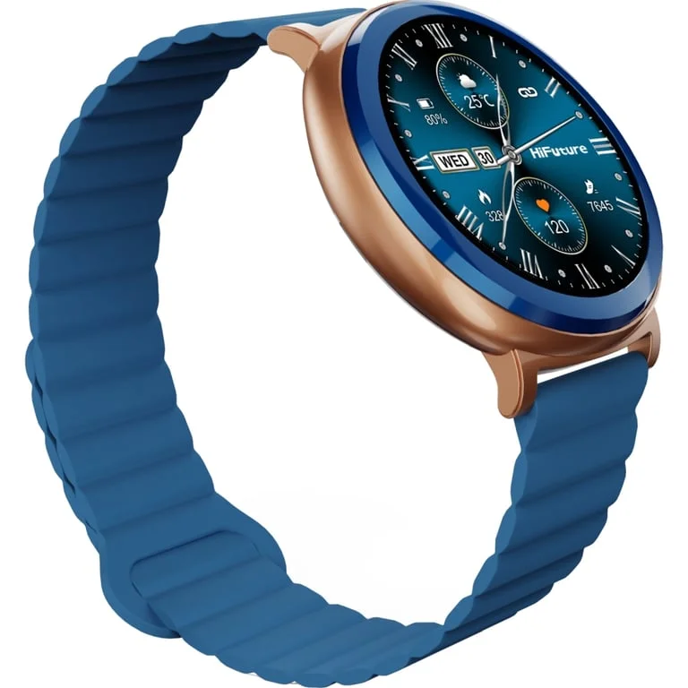 HiFuture Aurora Blue, 1.43" AMOLED,  466*466, Powered by Dual Core & Syntra AI, Bluetooth Call, IP68  Waterproof, 24/7 True Heart Rate & Blood Oxygen Sensor, Up to 10 days daily use, Magnetic Strap