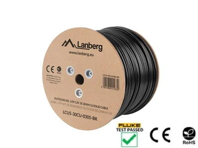 Lanberg LAN cable CAT.5e utp 305m solid outdoor gel-filled cu black fluke passed