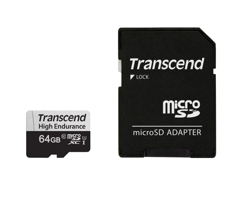 Micro SD карта Transcend 64GB UHS-I U1, High Endurance + адаптер