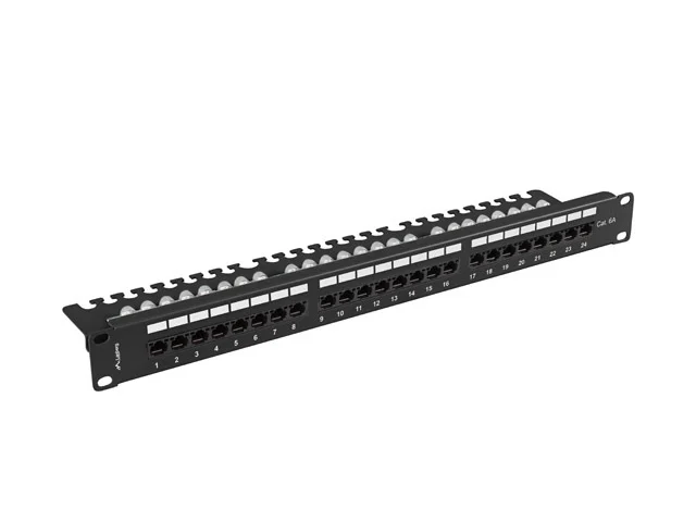 Lanberg patch panel 24 port 1U 19" CAT.6a utp with cable organizer black