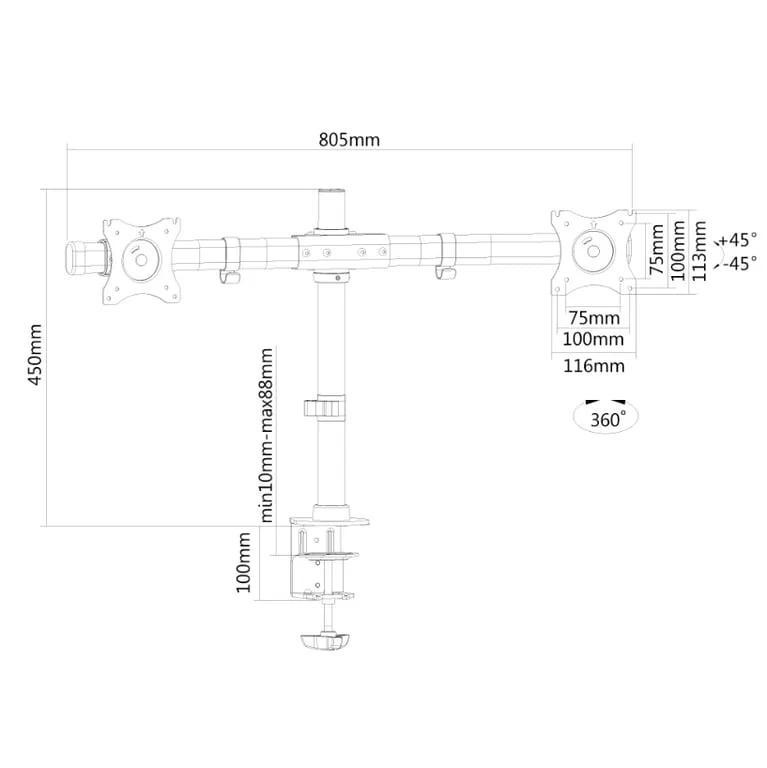 Стойка за монитор Neomounts by Newstar FPMA-DCB100D, за 2 монитора, 10"-27", 10 кг, черна