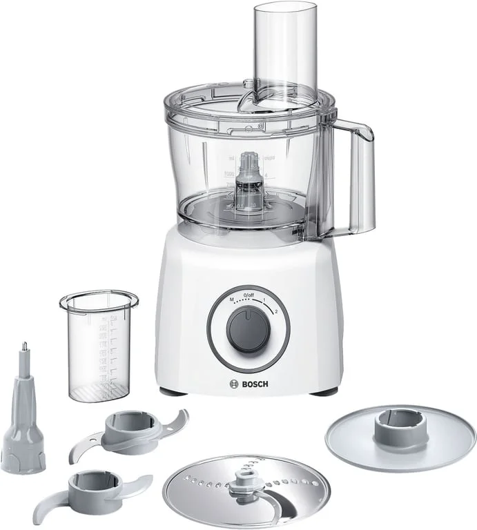 Bosch MCM3100W, Kitchen machine, MultiTalent 3, 800 W, BPA, plastic bowl 2.3 l , Double-sided stainless steel disc for cutting and shredding, Dough attachment, white