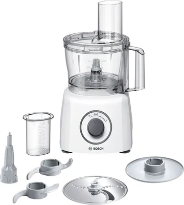 Bosch MCM3100W, Kitchen machine, MultiTalent 3, 800 W, BPA, plastic bowl 2.3 l , Double-sided stainless steel disc for cutting and shredding, Dough attachment, white