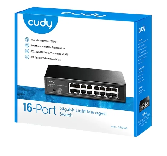 Cudy GS1016E 16-Port Gigabit Light Managed Switch, 16 Gigabit RJ45 Ports, Rack-mountable Steel Case