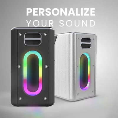 HiFuture MusicBox Silver, 3-Way Speaker System, 100W Output, Built-in DynaBoost Bass Technology, Built-in DC12V Non-Stop Playing Power Socket, Enable Karaoke Dancing Light, Up to 8 Hours Playtime, Bluetooth 5.3, Pair to Play (TWS Mode)