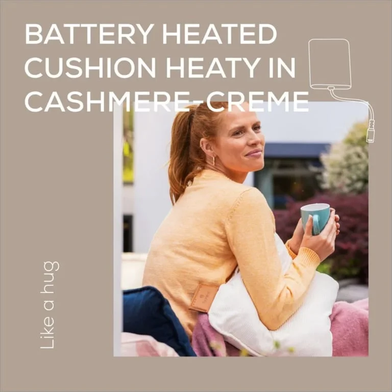 Електрическа възглавница Beurer HK 77 Heaty, литиево-йонна батерия, 3 температурни настройки, бързо загряване, кадифена калъфка, бежова, 45x45 cm