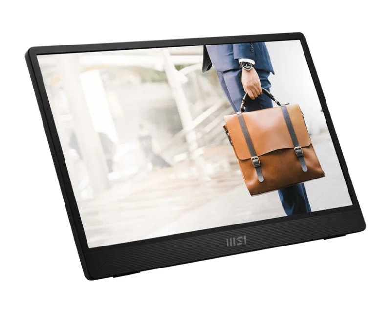 MSI PRO MP161 E2, Portable Monitor, 15.6" FHD IPS, Ultra Slim Design 1.08 cm, Connect with Smartphone, Display Kit app, MSI EyesErgo, Built-in Ergo Fold-out Kickstand, Built-in Speakers 2x 1.5W, 2x USB Type-C (DP 1.2a, 15W PD), mini HDMI, 4ms, 0.75 kg