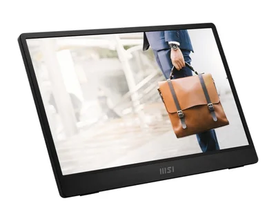 MSI PRO MP161 E2, Portable Monitor, 15.6" FHD IPS, Ultra Slim Design 1.08 cm, Connect with Smartphone, Display Kit app, MSI EyesErgo, Built-in Ergo Fold-out Kickstand, Built-in Speakers 2x 1.5W, 2x USB Type-C (DP 1.2a, 15W PD), mini HDMI, 4ms, 0.75 kg