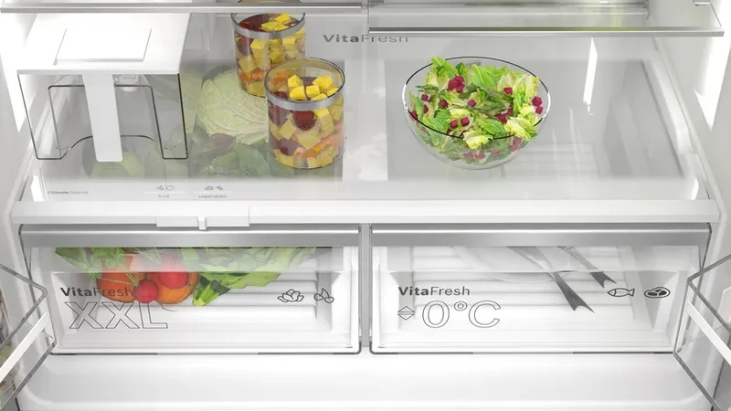 Bosch KFI96AXEA, SER6, Multi-door fridge-freezer, NoFrost, E, 183/91/73, 574l(375+199), 39dB(C), IC, 1 VitaFresh 0° XXL drawer - fish and meat, 1 Vitafresh drawer with humidity control, Quick Ice&water dispencer with tank, freezer light, HC, Black inox