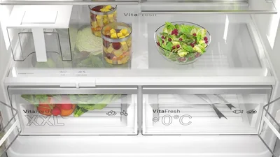 Bosch KFI96AXEA, SER6, Multi-door fridge-freezer, NoFrost, E, 183/91/73, 574l(375+199), 39dB(C), IC, 1 VitaFresh 0° XXL drawer - fish and meat, 1 Vitafresh drawer with humidity control, Quick Ice&water dispencer with tank, freezer light, HC, Black inox