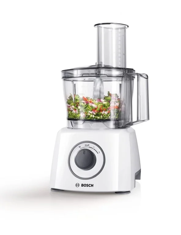Bosch MCM3100W, Kitchen machine, MultiTalent 3, 800 W, BPA, plastic bowl 2.3 l , Double-sided stainless steel disc for cutting and shredding, Dough attachment, white