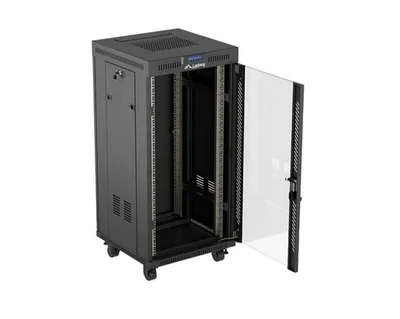 Lanberg Rack Cabinet 19" Free-Standing 24U/600X600 (FlAT Pack) With Glass Door LCD Black V2