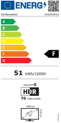 LG 43NU8E0B3LA, 43" 4K HDR UHD, 3840x2160, DVB-T2/C/S2, AI Alpha 7, HDR 10, webOS 26, ThinQ AI, VRR, ALLM, HGiG, WiFi, Clear Voice, 4K Super Upscaling, Bluetooth 5.3, Hdmi e-ARC , CI, LAN, AirPlay2, AI Sound Pro, Google Cast, 2 Pole stand, Black