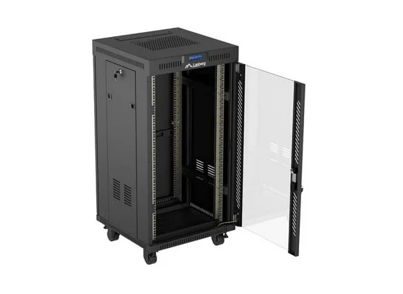 Lanberg Rack Cabinet 19" Free-Standing 22U/600X600 (FlAT Pack) With Glass Door LCD Black V2