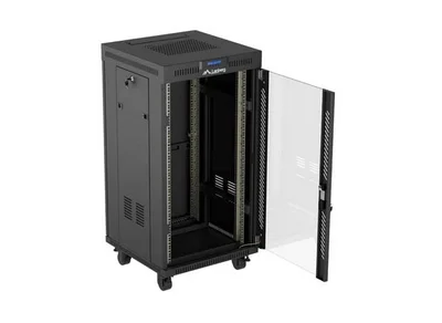 Lanberg Rack Cabinet 19" Free-Standing 22U/600X600 (FlAT Pack) With Glass Door LCD Black V2
