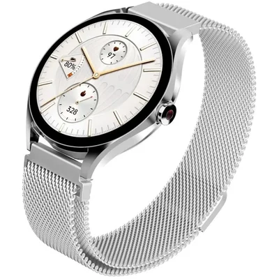 HiFuture Aura2 Silver, 1.32 "AMOLED, Powered by Dual Core, Metallic Frame, Bluetooth Call, 3D User Interface, 1ATM Waterproof, 24/7 True Heart Rate & Blood Oxygen Sensor, 100+ Sports Mode, Up to 7 days daily use, Extra Silicone Strap inbox