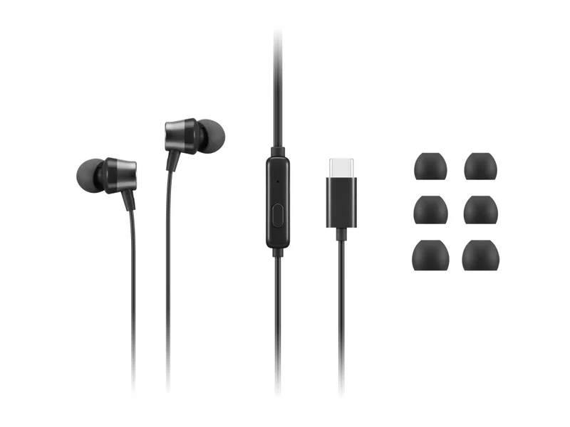 Слушалки Lenovo 4XD1J77351 USB-C, жични, тип In-ear, черни