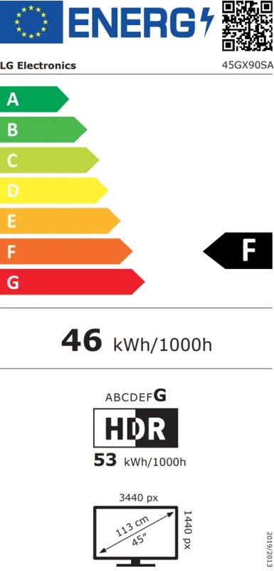 LG 45GX90SA-B, 44.5", OLED UltraGear 21:9 Curved Smart, 0.03 ms, WQHD (3440x1440), 240Hz, HDR 400, 1500000:1, 250 cd/m2, DCI-P3 98.5%, VRR, Free-sync, G-Sync, USB-C, PD 65W, HDMI, DP, PBP, Speakers 7W x2, Bluetooth, LG Switch, Height, Swivel, Tilt, Black