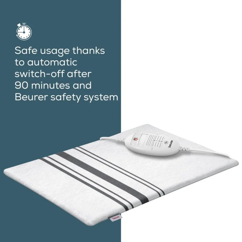 Beurer HK 26 Heat Pad; 3 Illuminated temperature settings; Auto switch-off after 90 min;Cotton cover washable on 40°; BSS;40(L)x30(W) cm; white-grey