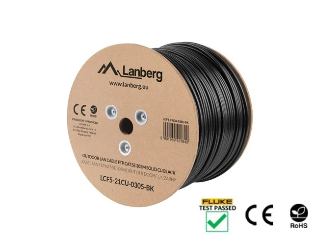 Мрежов кабел LANBERG CAT.5e FTP 305m, външен, мед, черен