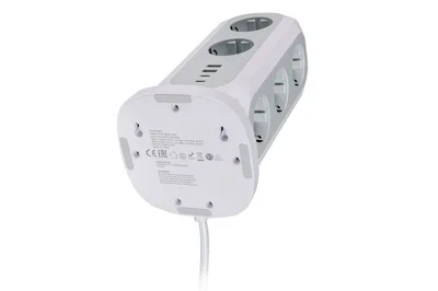Разклонител Verbatim EUPT-01 Power Tower 11 гнезда, 2x USB-C, 2x USB-A, 3600W, 2m, Бял