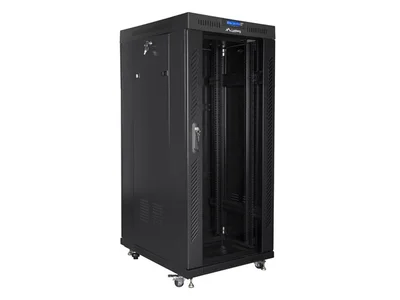 Lanberg rack cabinet 19" free-standing 27U/800x1200 (flat pack) with glass door lcd, Top with fan tray: included 4 fans, Black