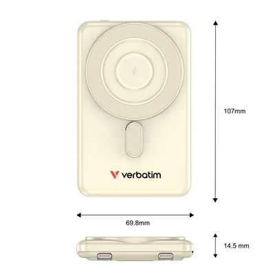 Verbatim Charge 'n' Go 2C Power Bank Magnetic Wireless 5000mAh with 2 USB-C Cables & Stand Gold