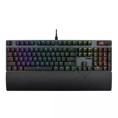 Asus ROG Strix Scope II X gaming keyboard with hot-swappable ROG NX mechanical switches V2, sound-dampening foam, PBT doubleshot keycaps, streaming hotkeys, multi-function controls, three tilt angles, and wrist rest, Black