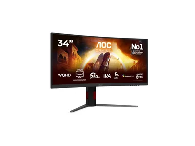 AOC CU34G4ZCA, 34" Curved 1500R, Fast VA, WLED, 3440x1440@250Hz, 1ms GtG, 0.3ms MPRT, 450cd m/2, 3000:1, Adaptive Sync, FlickerFree, Low Blue Light, Tilt, Height Adjust, Swivel, 2xHDMI, DP, USB hub
