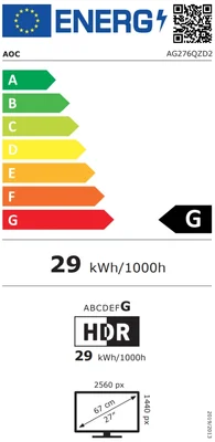 AOC AG276QZD2, 26.7" QD-OLED, 2560x1440@240Hz, 0.03GtG, 1000cd m/2, 1.5M:1, 80M:1 DCR, Adaptive Sync, FlickerFree, Low Blue Light, 5Wx2, Tilt, Height Adjust, Pivot, Swivel, 2xHDMI, 2xDP, USB hub