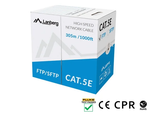 LAN кабел Lanberg CAT.5e F/UTP 305m сив, solid, CPR, преминал Fluke тест