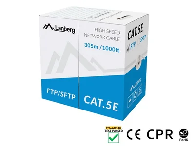 LAN кабел Lanberg CAT.5e F/UTP 305m сив, solid, CPR, преминал Fluke тест