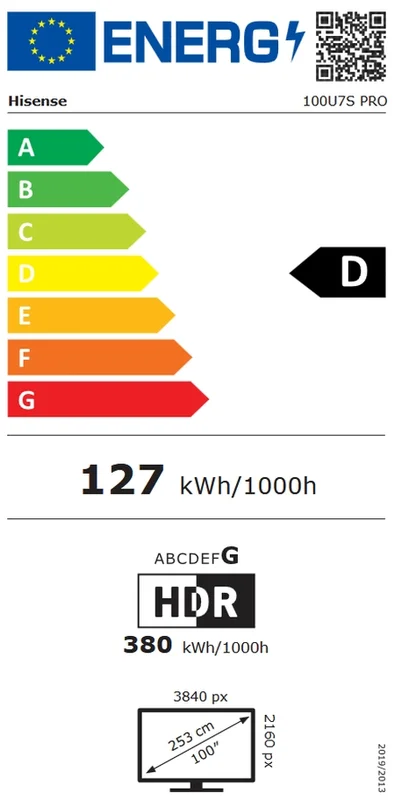 Hisense, 100'' U7S PRO,ULED -PRO Smart, FALD, 165Hz, 5000:1,Quantum Dot Pantone, Dolby vision IQ,Vidaa, ADS,4x HDMI 2.1),2.1.2 60W Devialet, Black