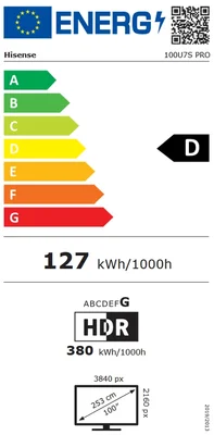 Hisense, 100'' U7S PRO,ULED -PRO Smart, FALD, 165Hz, 5000:1,Quantum Dot Pantone, Dolby vision IQ,Vidaa, ADS,4x HDMI 2.1),2.1.2 60W Devialet, Black