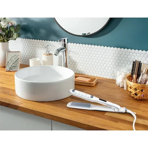 Преса за коса Rowenta SF5010F0 Wet & Dry Pro, Nano Ceramic, йонизираща функция, широки плочи, LCD дисплей, бяла