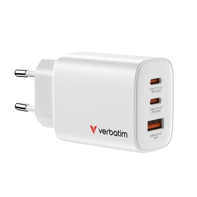 Зарядно устройство VERBATIM – Essentials GaN 65W, EU щепсел, бяло
