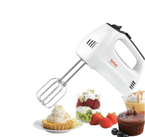 Tefal HT310138, Hand Mixer, 300W, 5 Speeds + turbo,  2 Beaters, 2 Dough hooks, white/dark grey